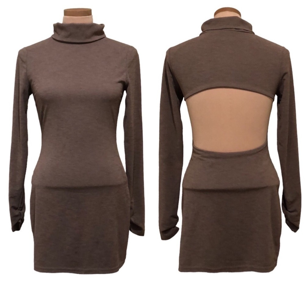Atoir The Baseline Bodycon Mini Dress Size 6 Taupe Brown Cut Out Back